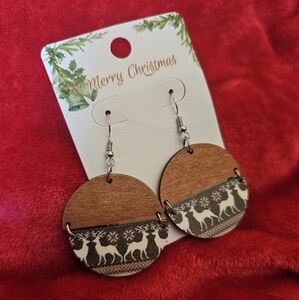 Festive Wooden Reindeer Earrings